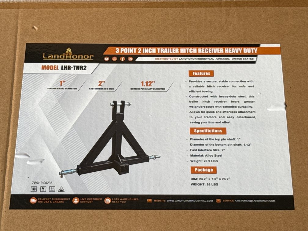 LandHonor 3-Point 2” Trailer Hitch Receiver Heavy Duty