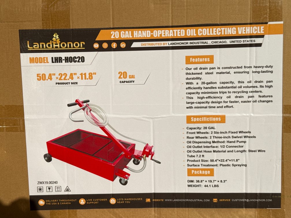 LandHonor 20Gal Hand-Operated Oil Collecting Vehicle