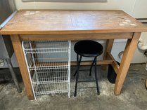 Wooden Table With Stool And Wire Rack