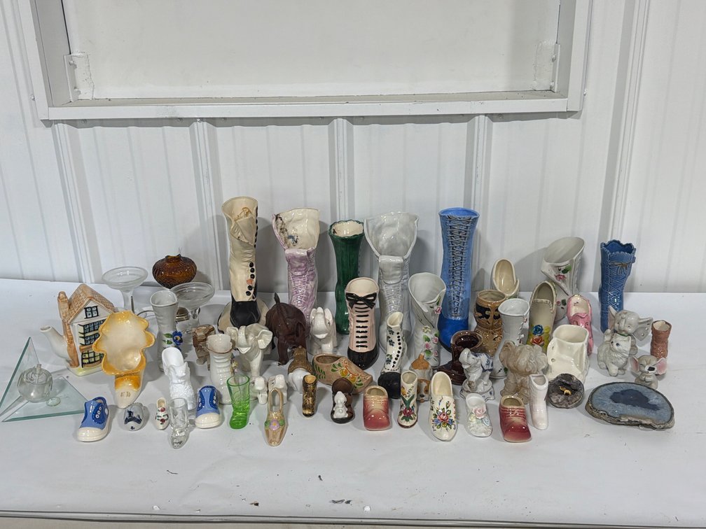 Ceramic And Glass Shoe Vases And Figurines