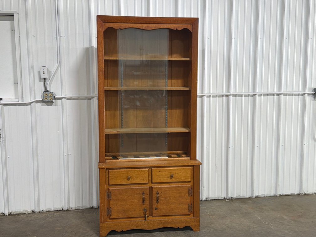 Wooden Step-Back Display Hutch Cabinet