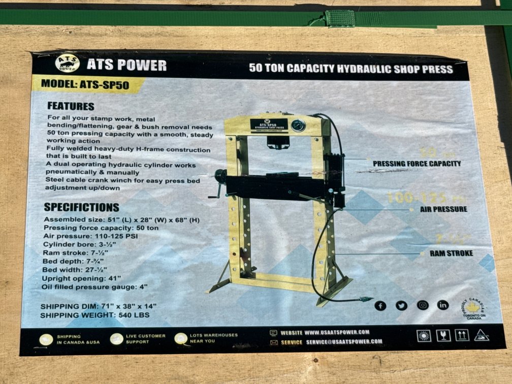 ATS Power 50 Ton Capacity Hydraulic Shop Press