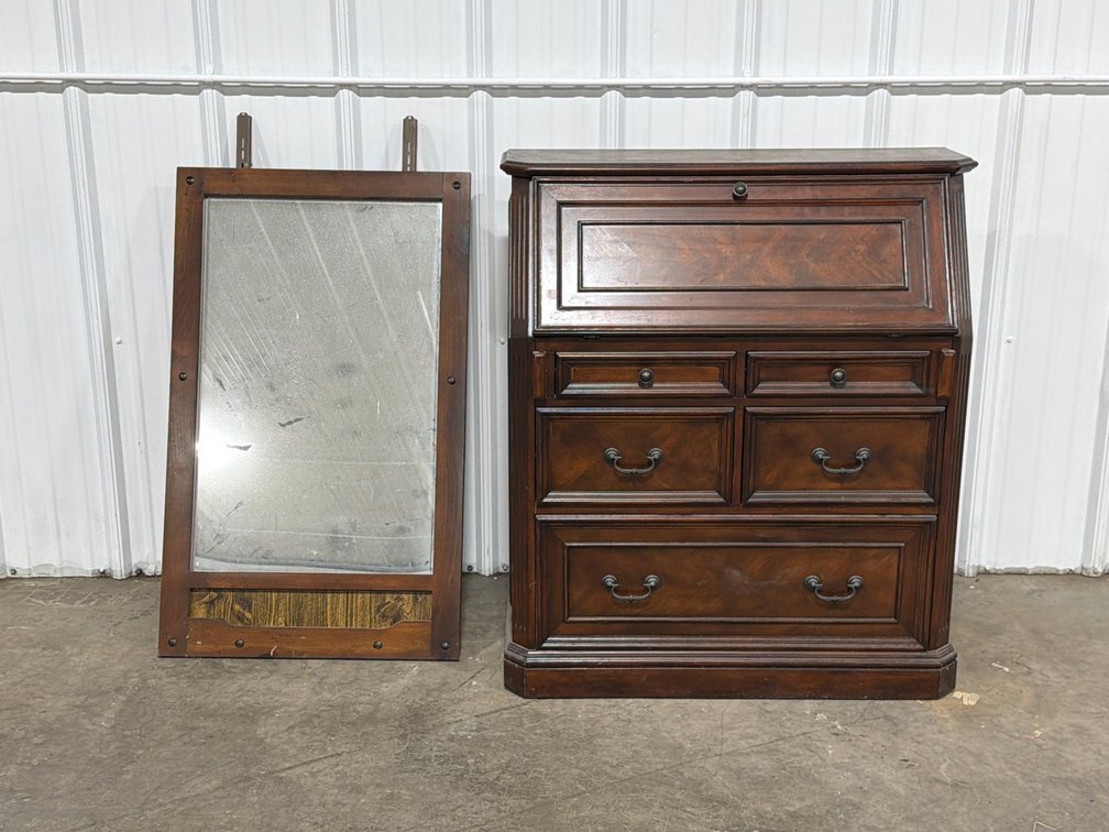 Drop-Front Secretary Desk And Mirror