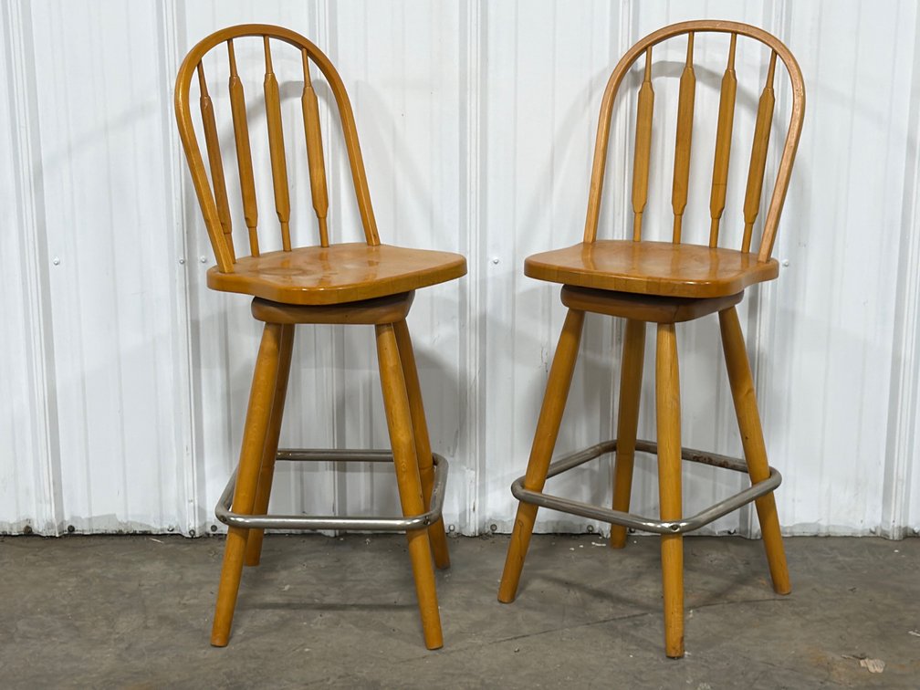 Pair Of Wooden Swivel Barstools