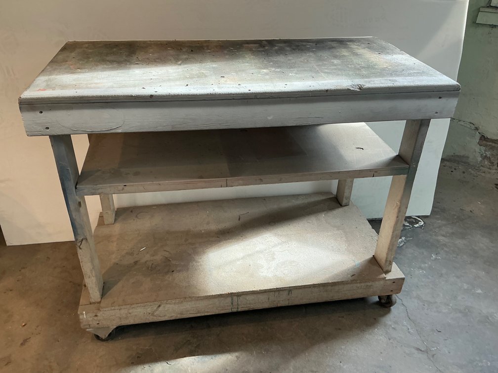 Rolling Wooden 4’ Workbench With Shelves