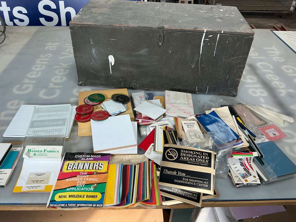 Wooden Storage Trunk With Sign Samples