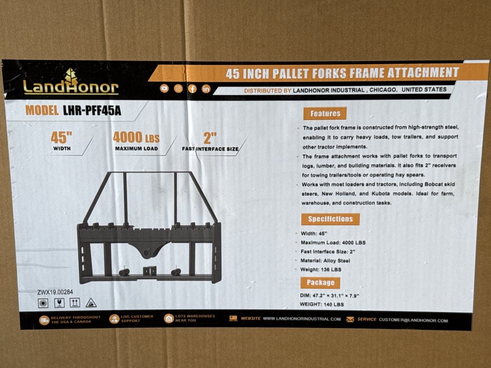 LandHonor 45” Pallet Forks Frame Attachments