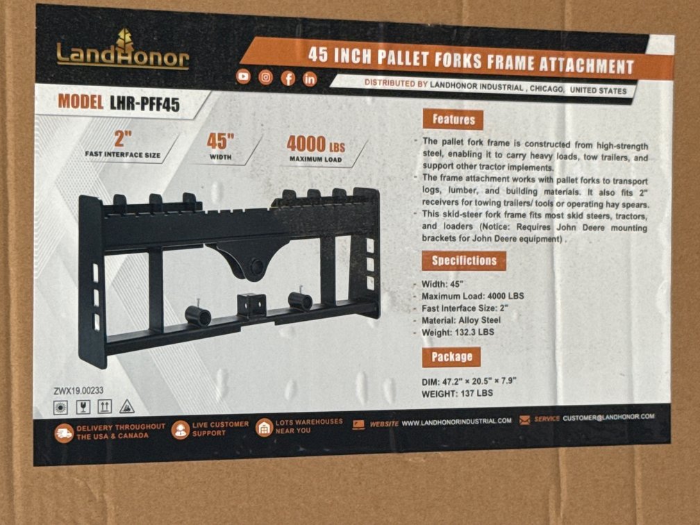 LandHonor 45” Pallet Forks Frame Attachment
