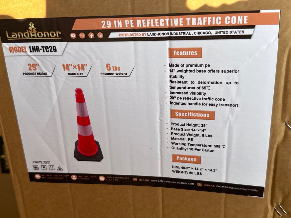 LandHonor 29” Reflective Traffic Cone