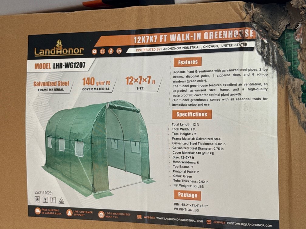 LandHonor 12’x7’x7’ Walk-In Greenhouse