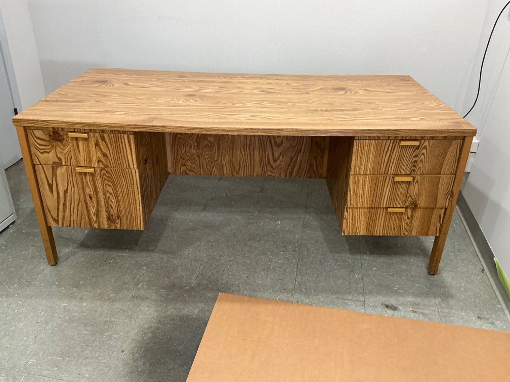 Oak Finish Double-Pedestal Desk