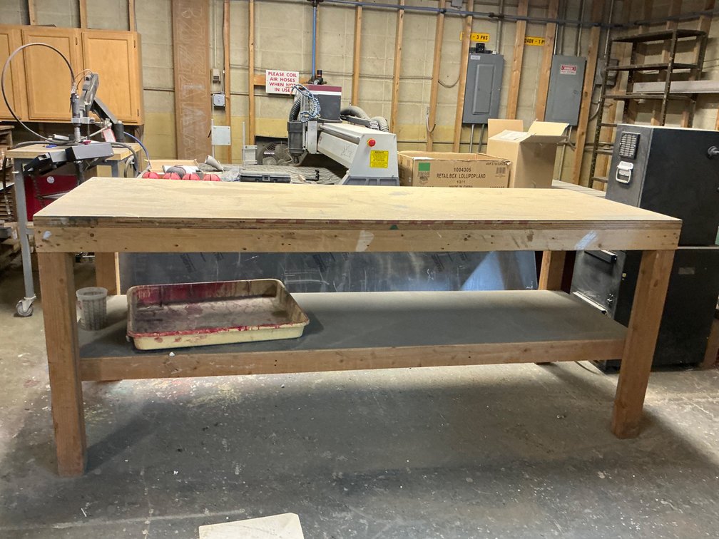 Wooden 8' Workbench With Lower Shelf