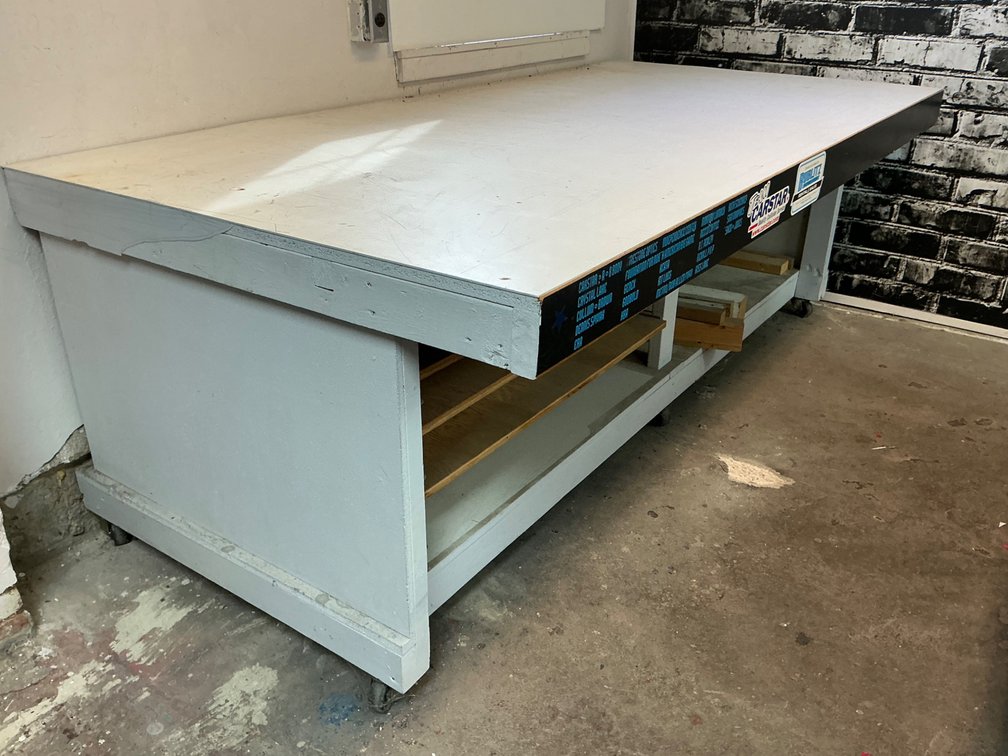 Mobile Wooden 8’ Workbench On Casters