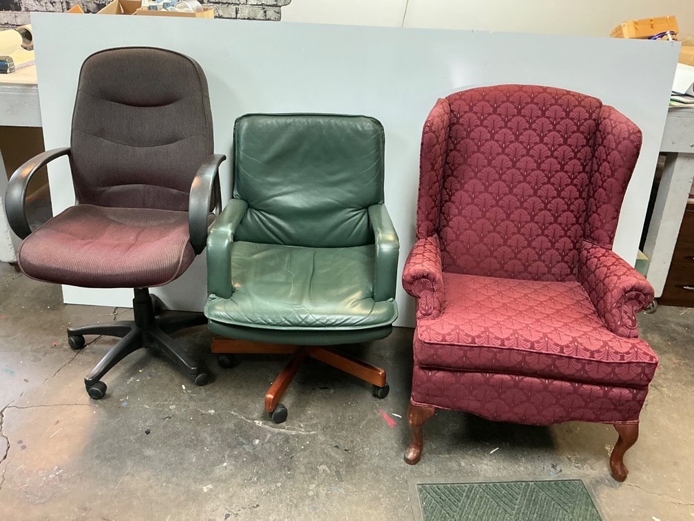 Three Wingback And Office Chairs