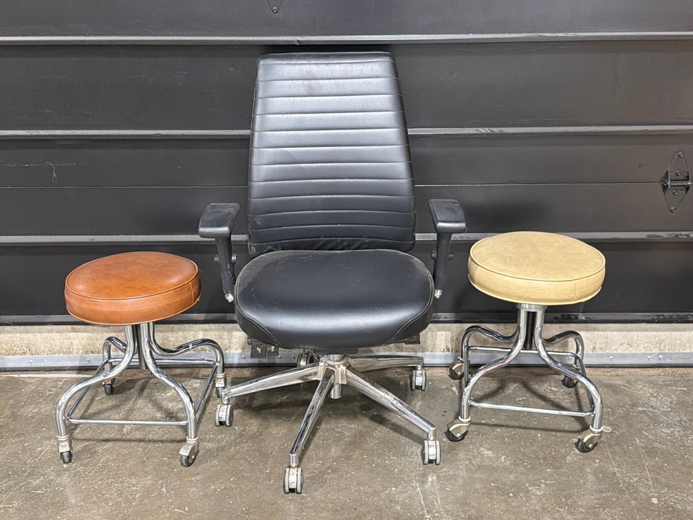 Office Chair And Two Rolling Stools