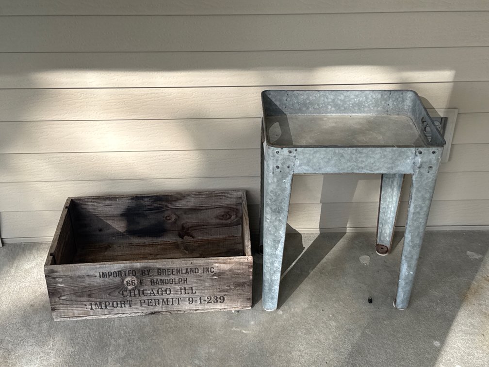 Galvanized Metal Table And Wooden Crate