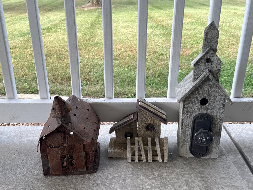 Decorative Birdhouses And Church Lantern