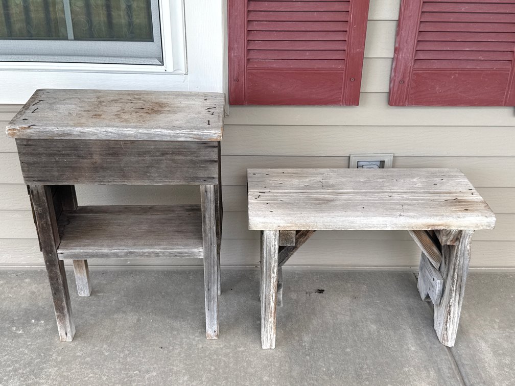 Rustic Wood Table And Bench Set