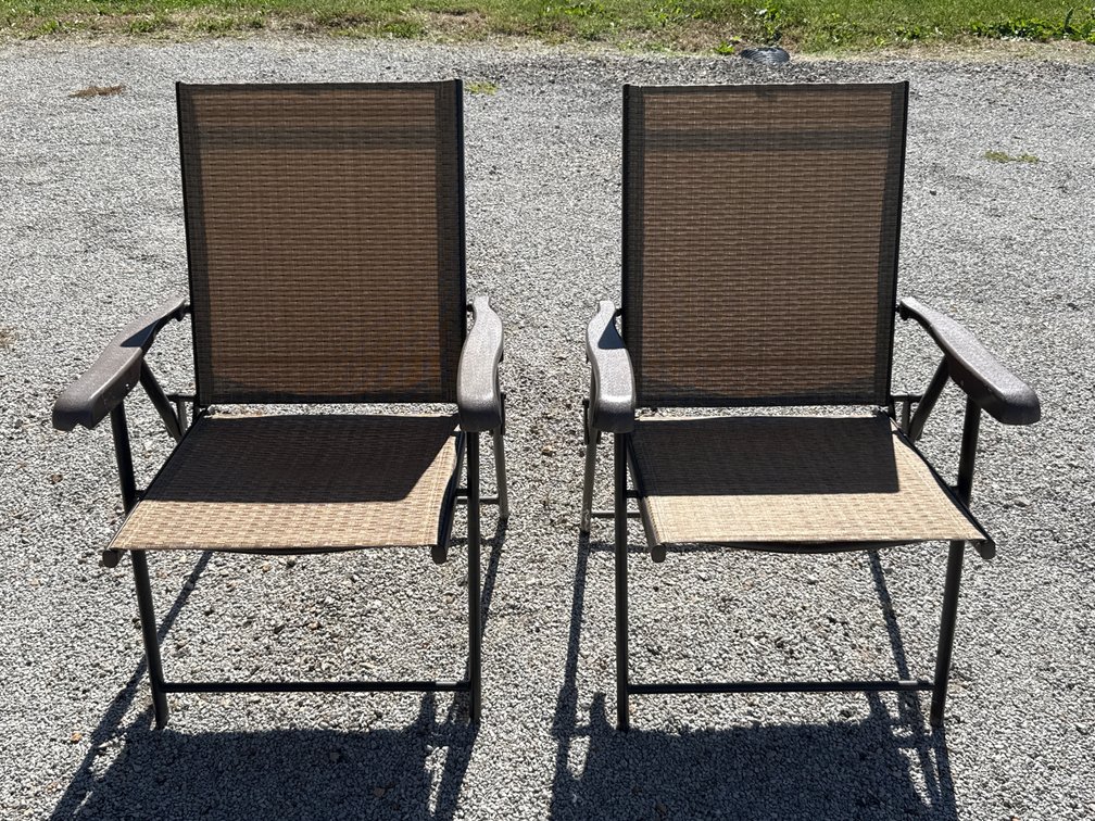 Pair Of Folding Sling Patio Chairs