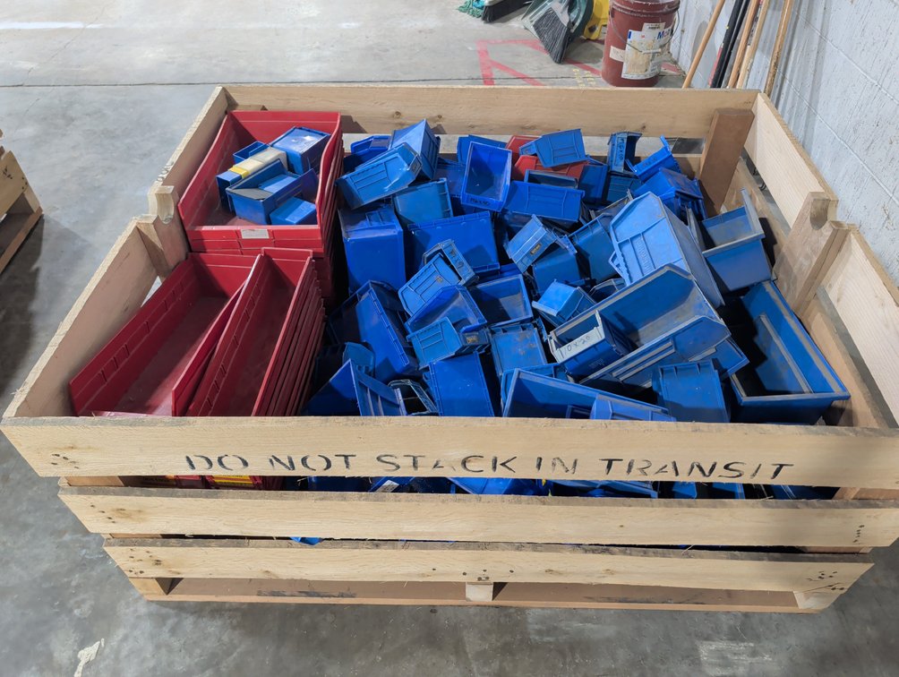Plastic Parts Storage Bins In Crate