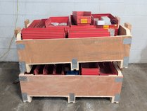 Plastic Parts Bins In Wooden Crates