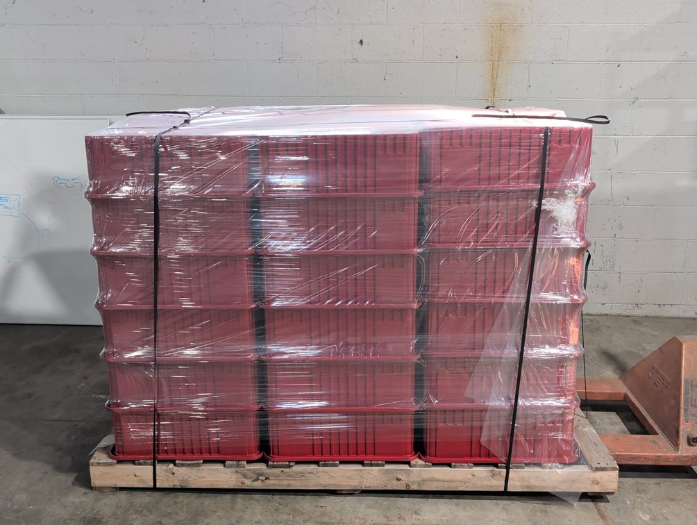Pallet Of Red Plastic Storage Crates