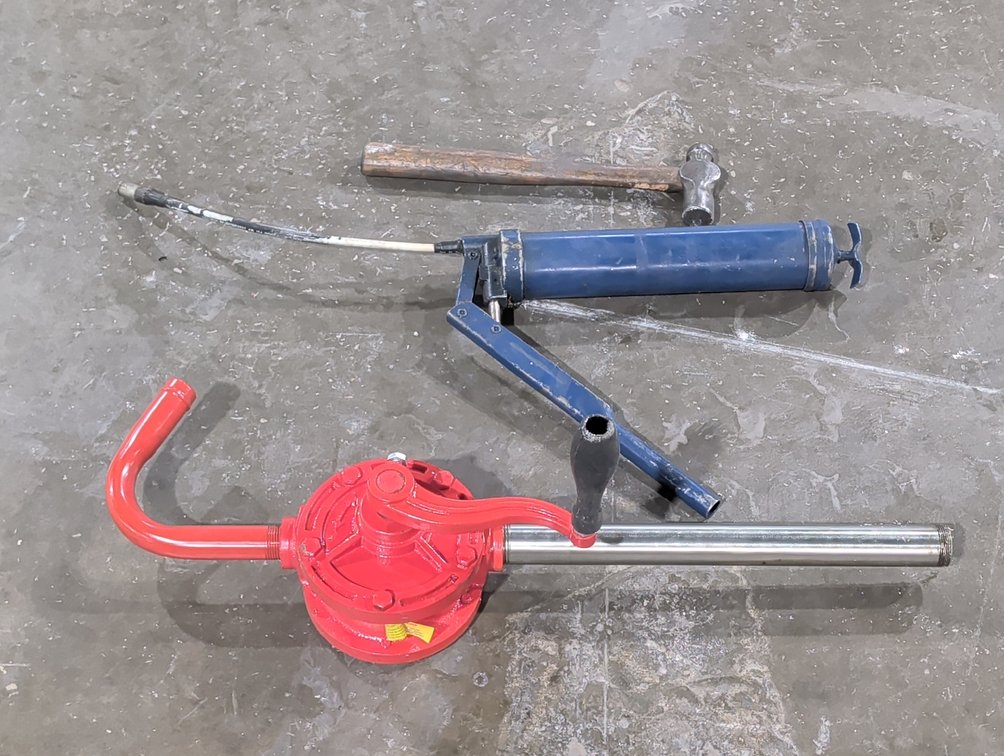 Rotary Drum Pump, Grease Gun And Hammer