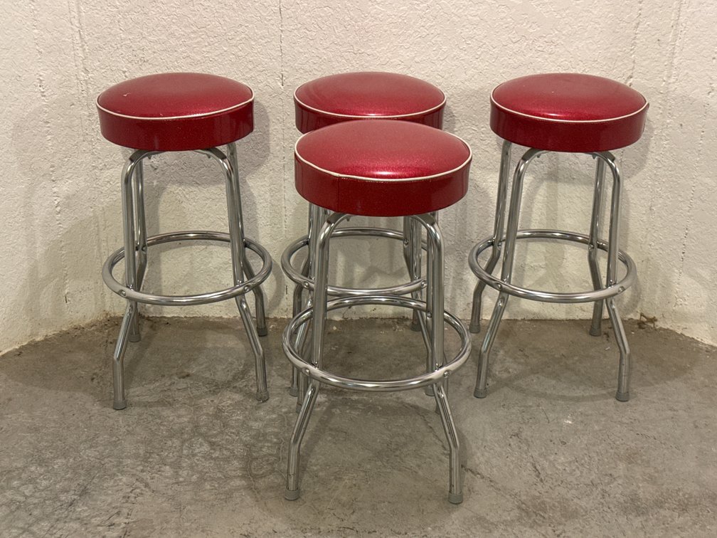 Set Of 4 Red Sparkle Vinyl Bar Stools