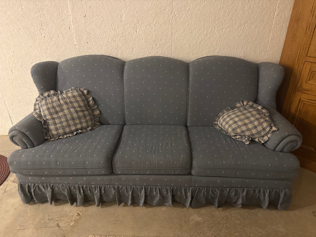 Blue Patterned Three-Cushion Sofa