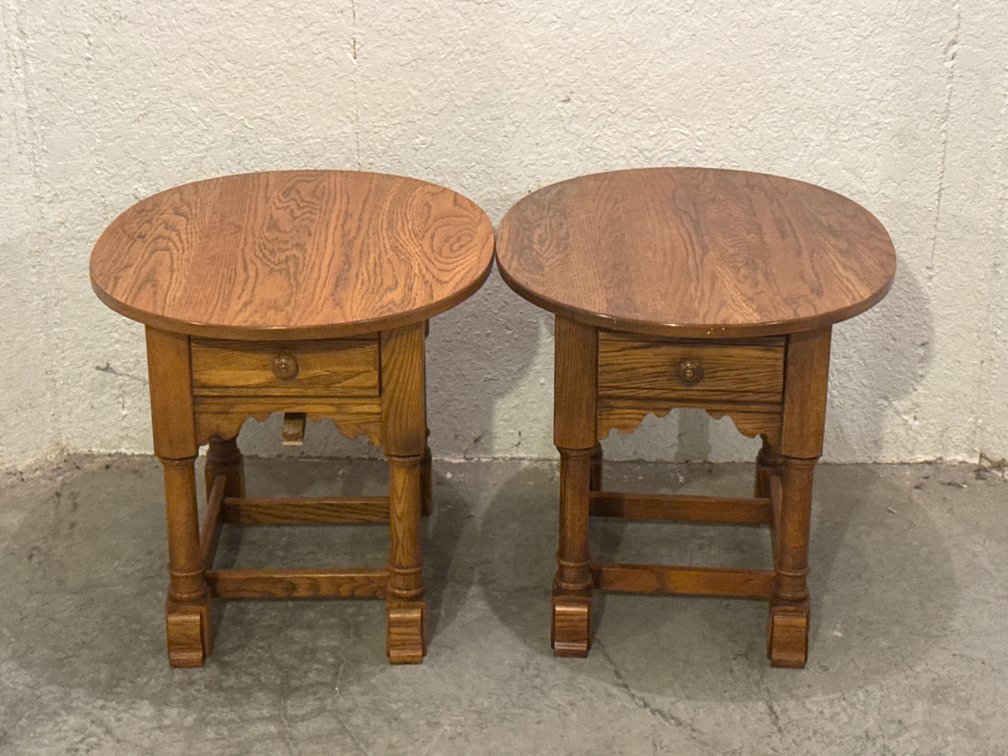 Pair Of Oak End Tables With Drawers