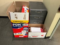 Three Drawer Cabinet And Paper Supplies