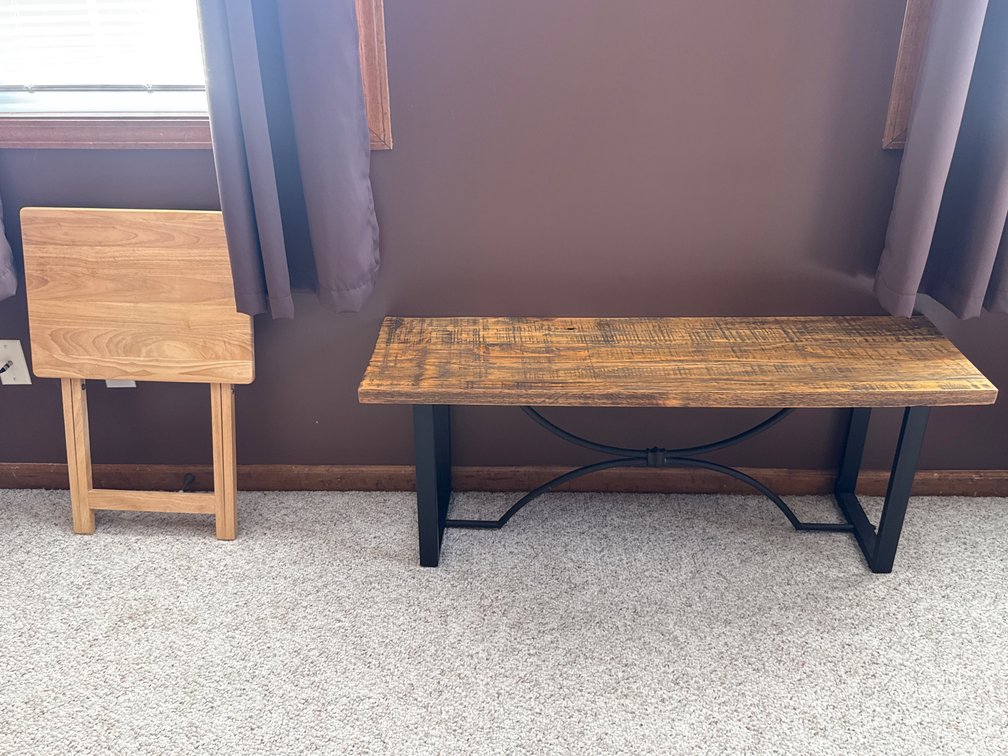 Rustic Wood Bench And Folding Tray Table