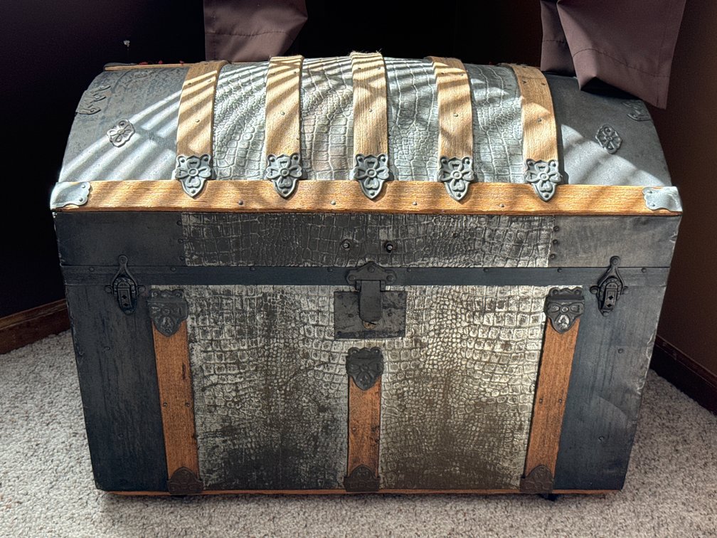 Dome-Top Embossed Metal Steamer Trunk