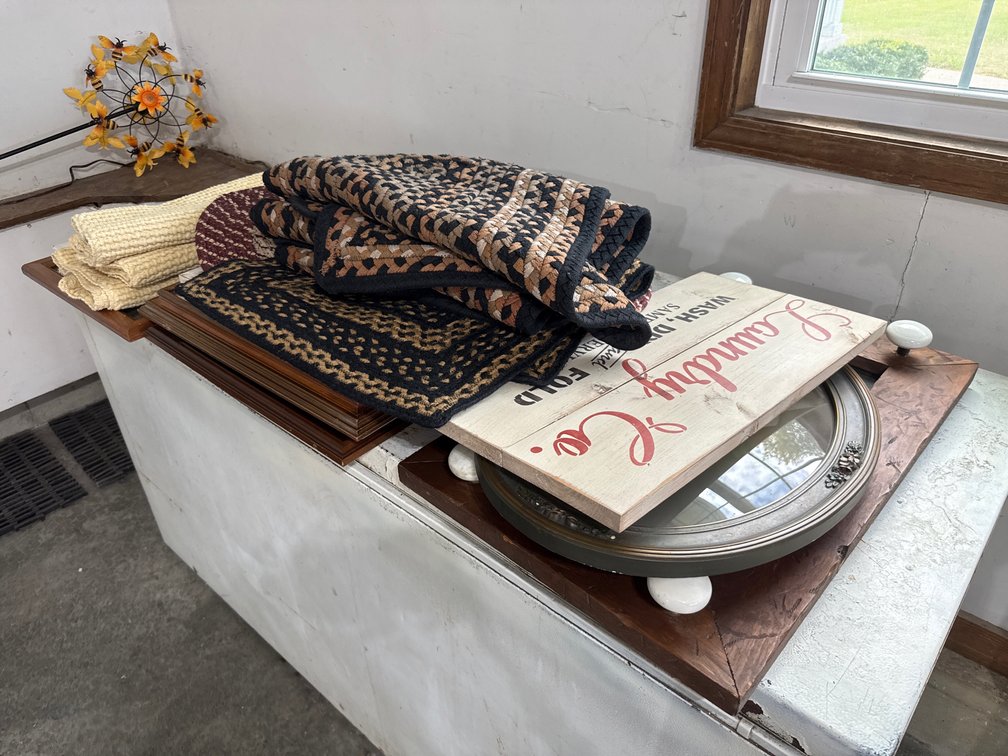 Framed Wall Art, Signs, And Braided Rugs
