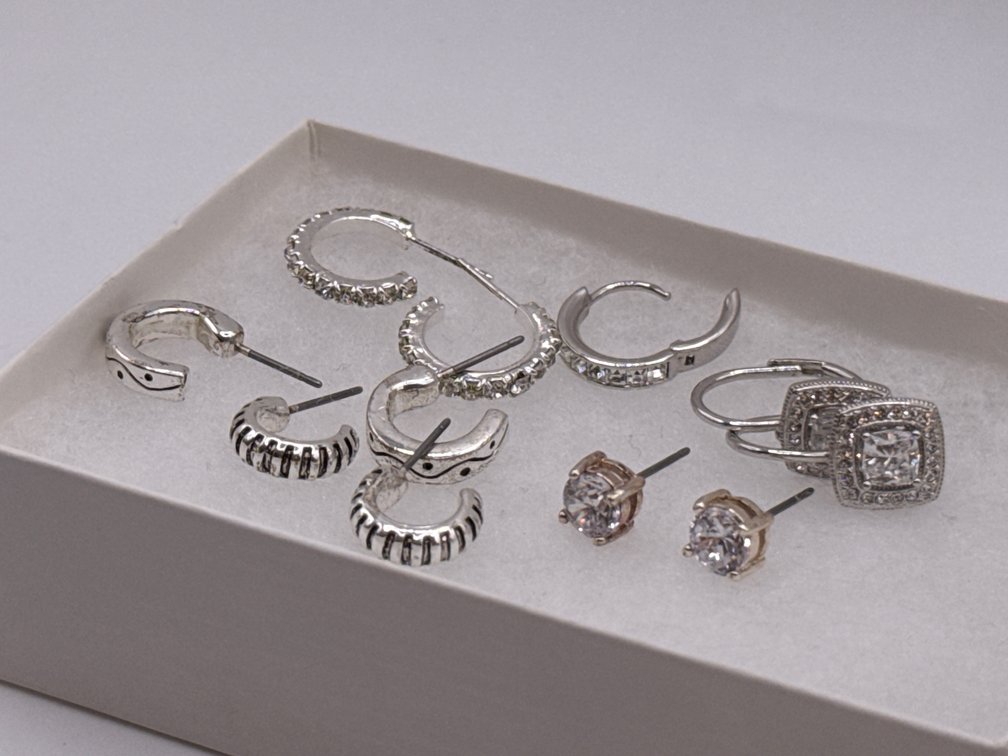 11 Silver-Tone Hoop And Stud Earrings
