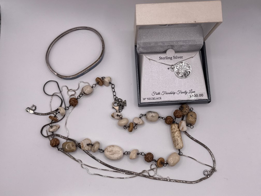 Sterling Silver Necklaces And Bangle Lot