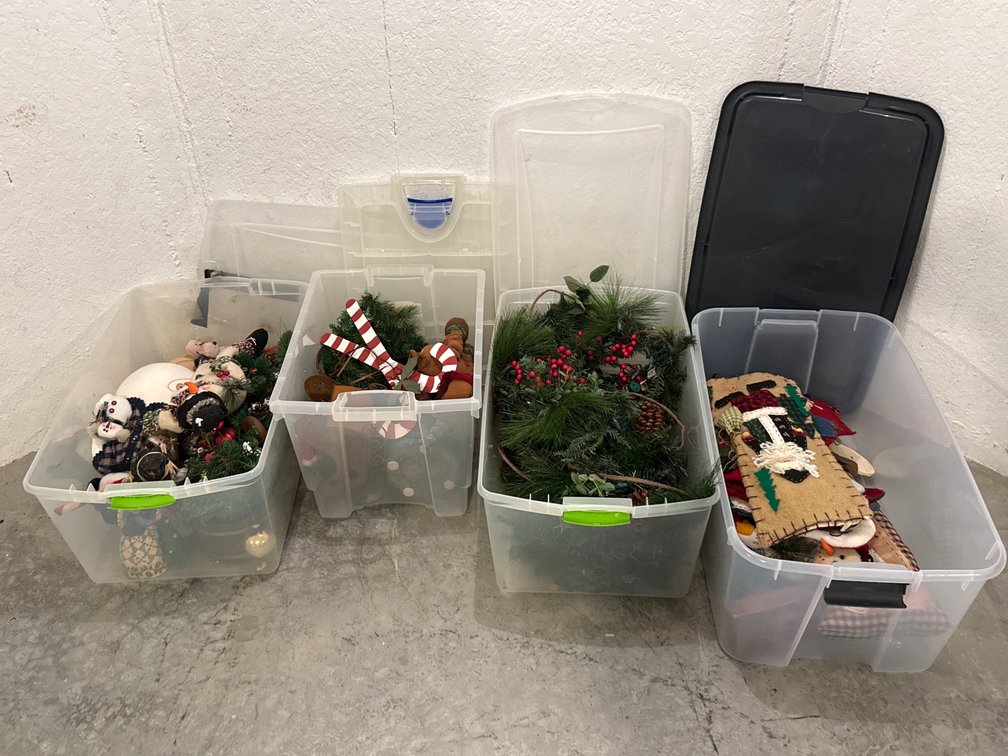 Holiday Decor And Four Storage Totes