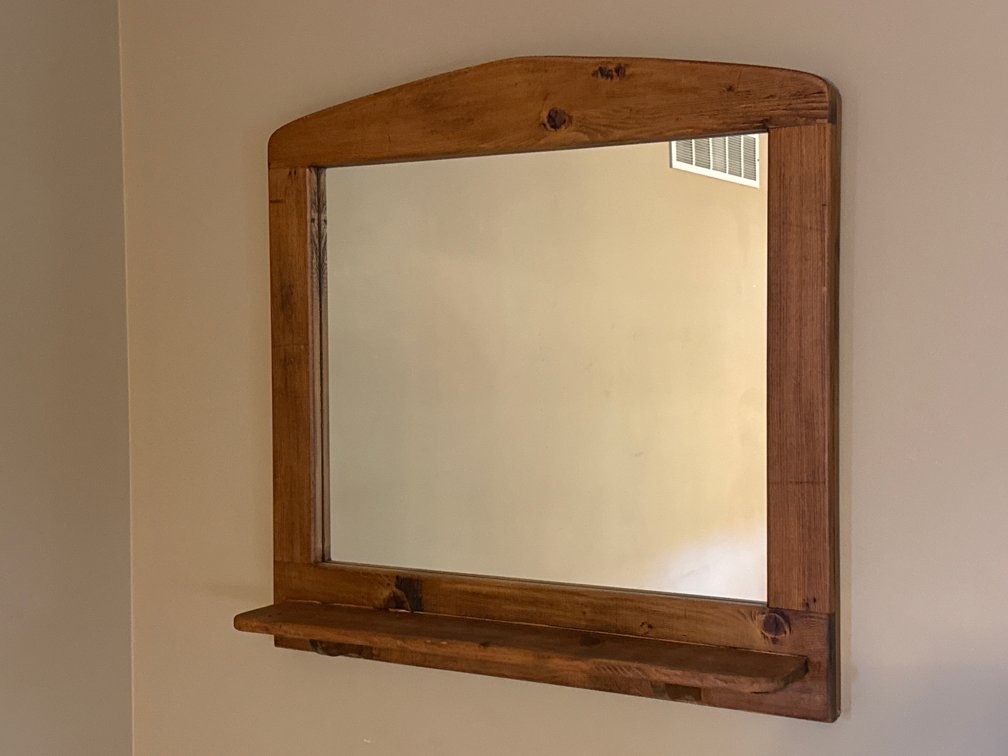 Arched Wood Wall Mirror With Shelf