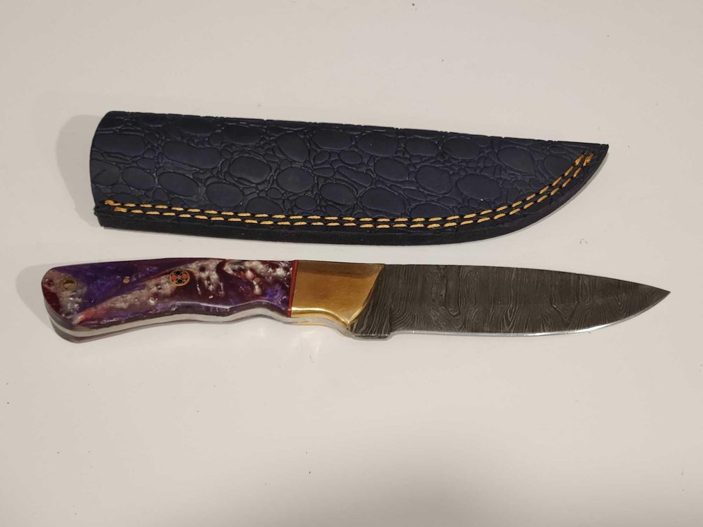 Handmade Damascus Steel Knife With Leather Sheath