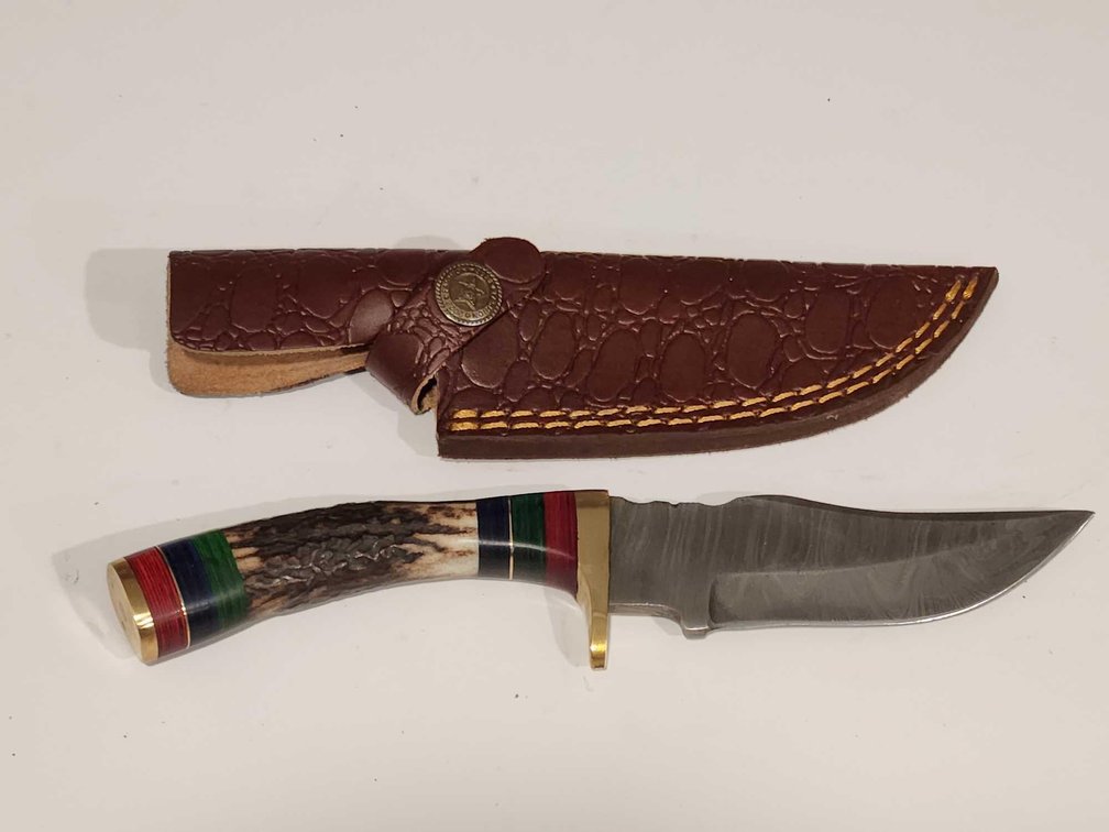 Handmade Damascus Steel Knife With Leather Sheath