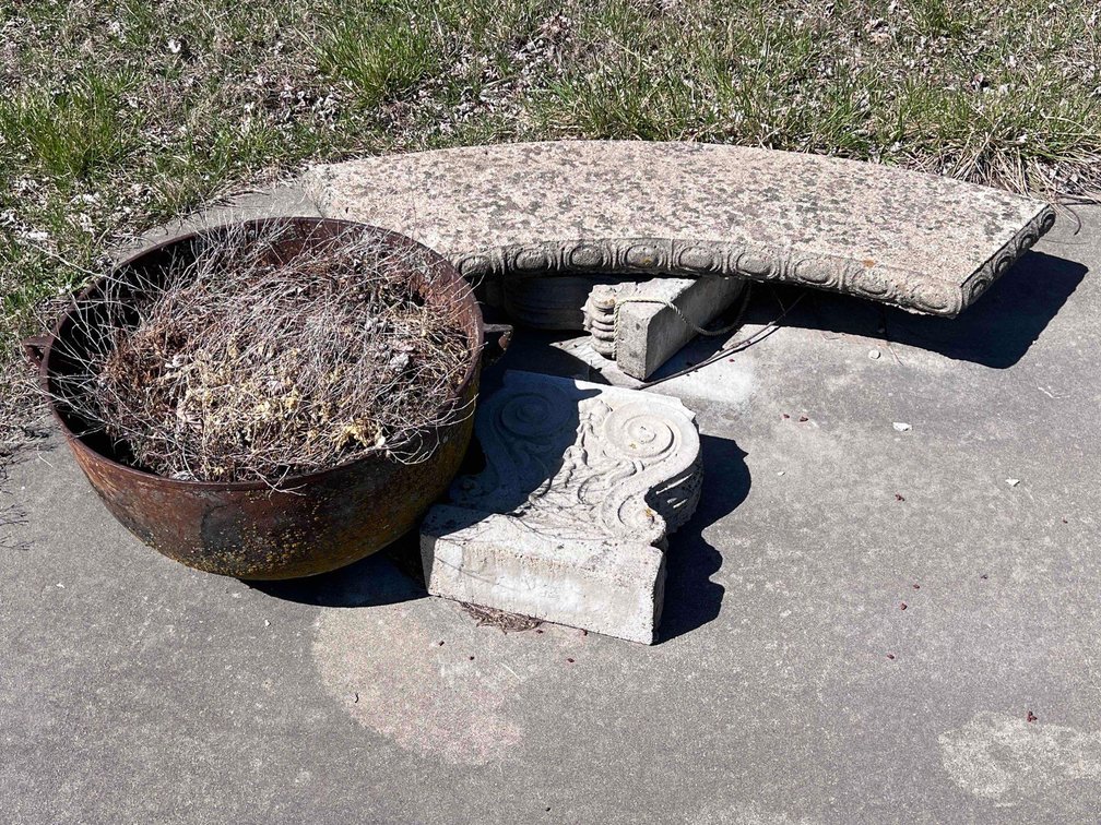 Concrete Bench & Cast Iron Cauldron 