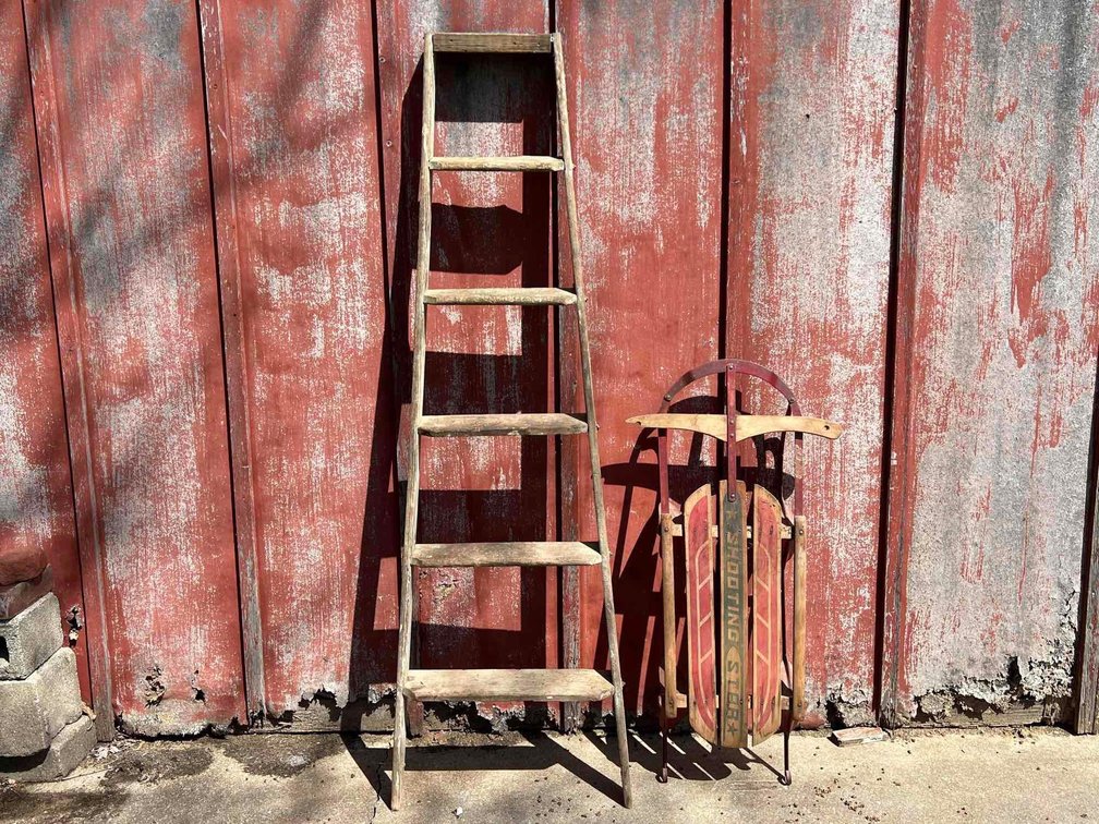 Deco Wood Ladder And Vintage Sled