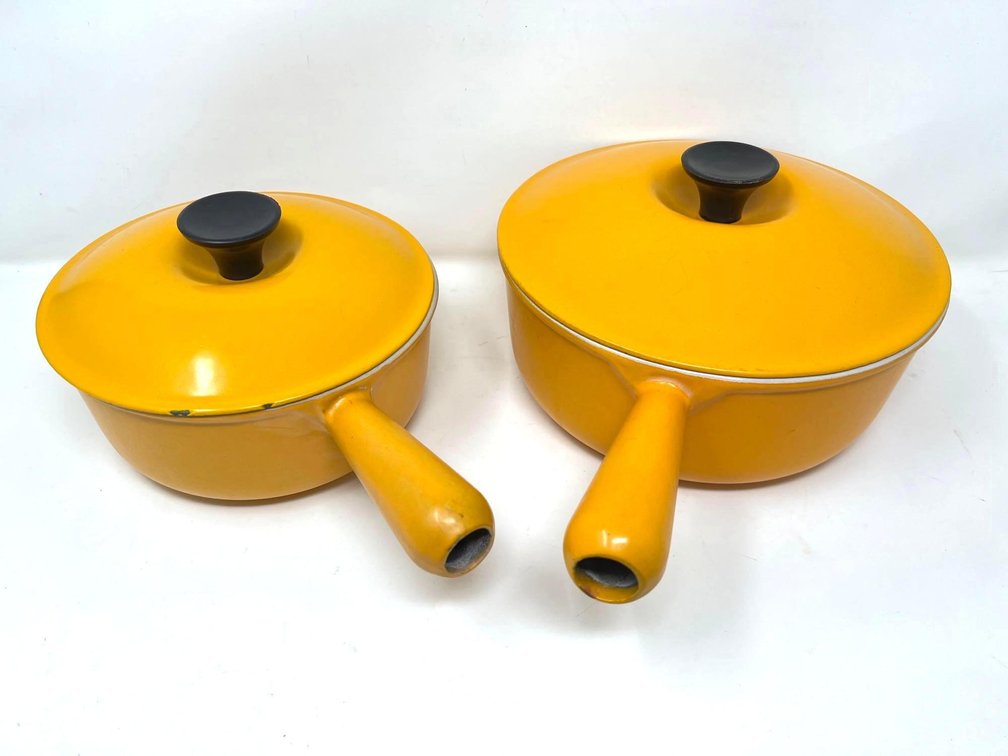 Le Creuset France Yellow Cast Iron Enamel Sauce Pans W/Lids