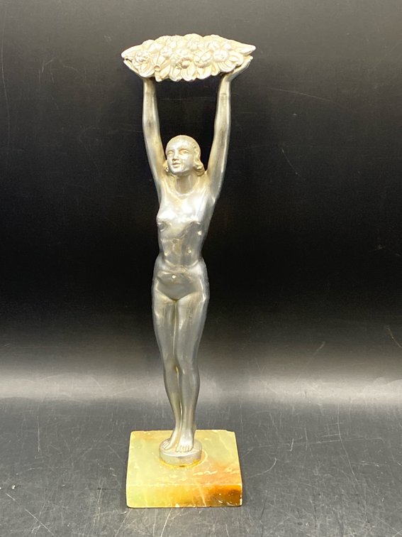 Chrome Clad Art Deco Figure on Onyx Base