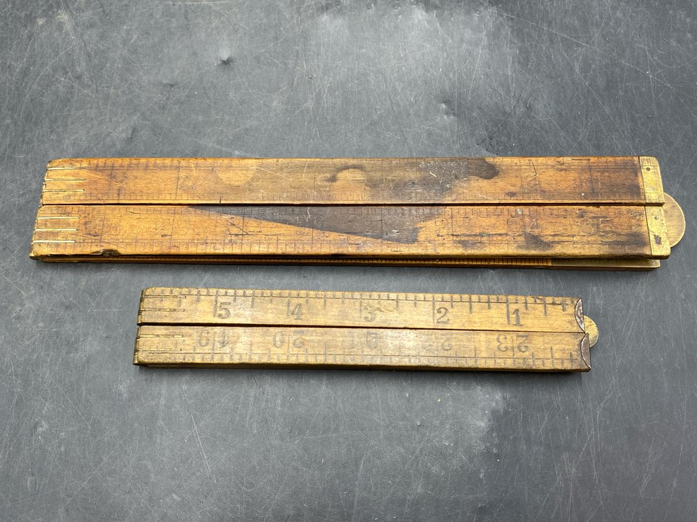 Vintage Wood & Brass Folding Rulers