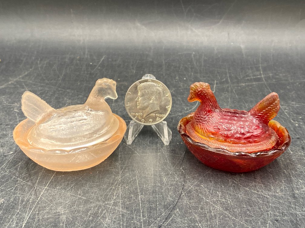 Warm Toned Glass Hens on Nests