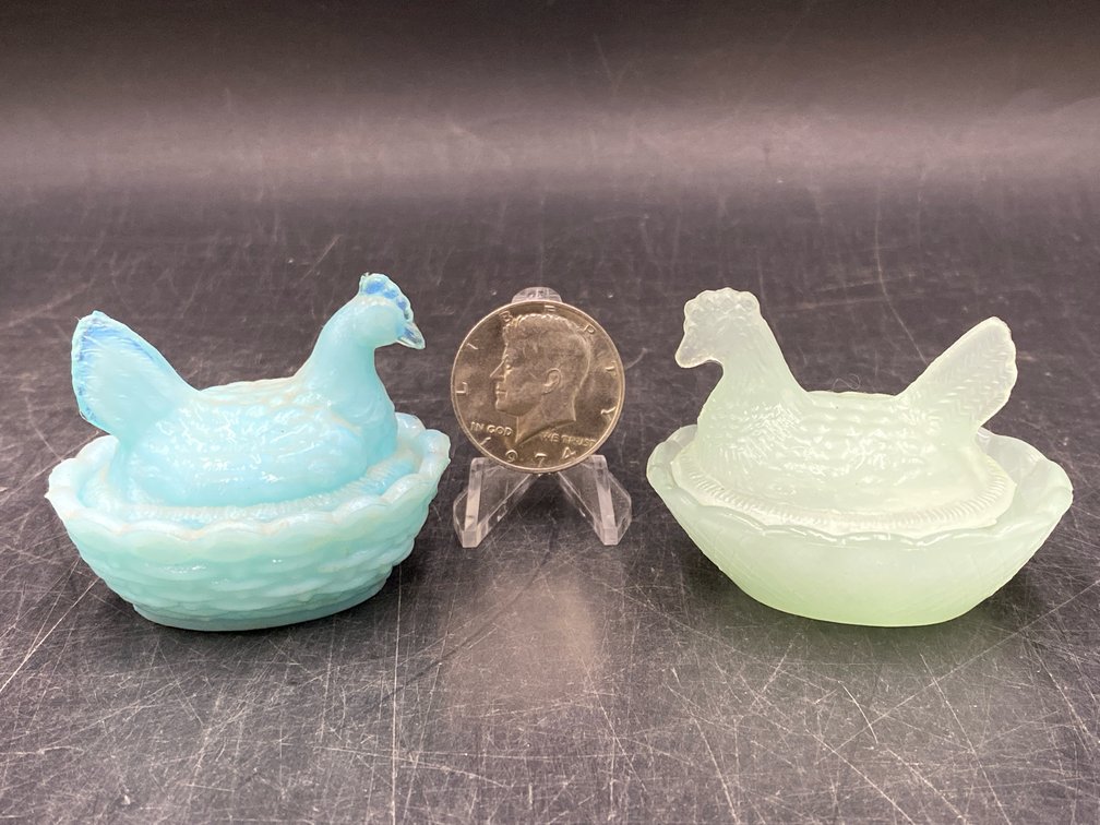 Miniature Colored Glass Hens on Nests