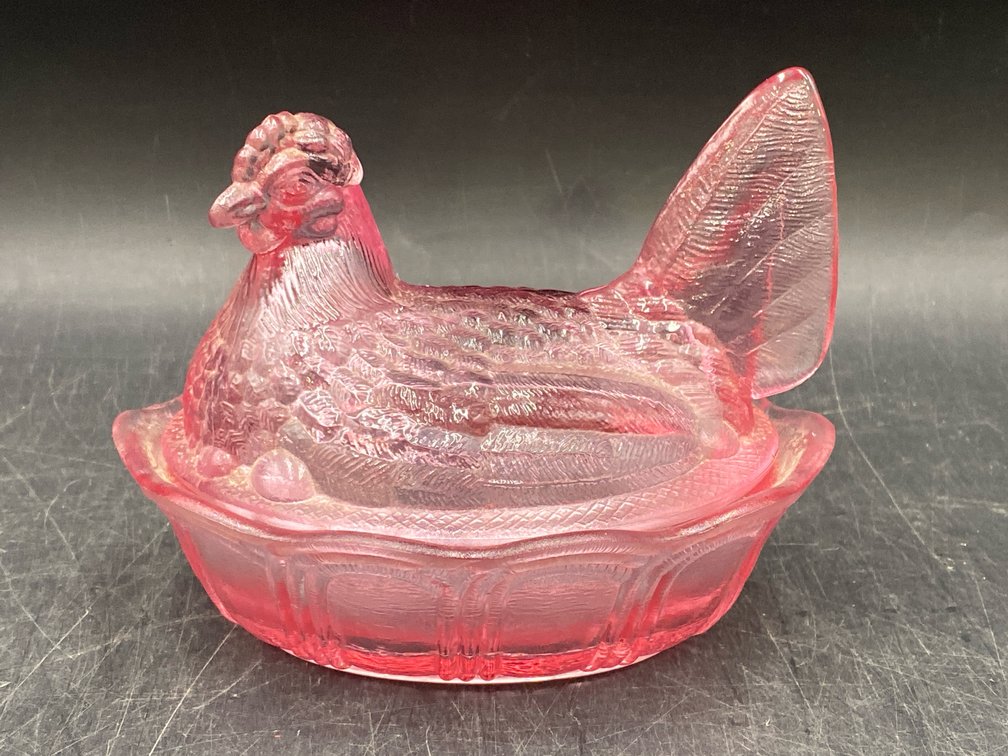 Fenton Pink Glass Hen on Nest