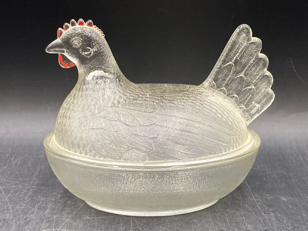 Clear Glass Hen on Nest Candy Dish