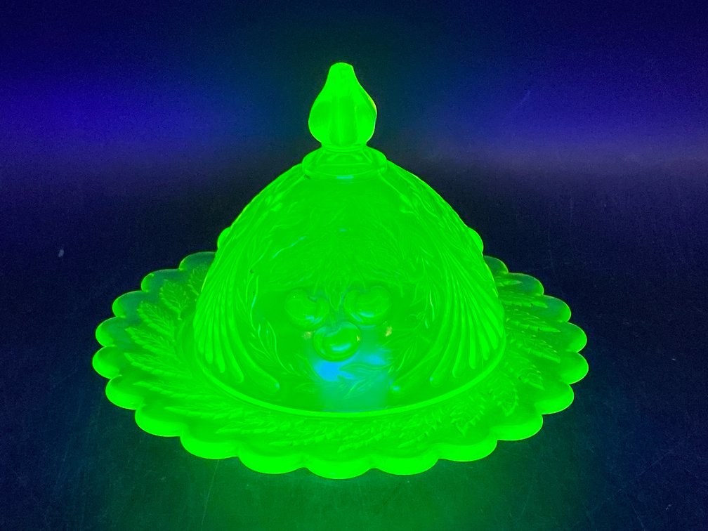 Vaseline Glass Covered Butter Dish